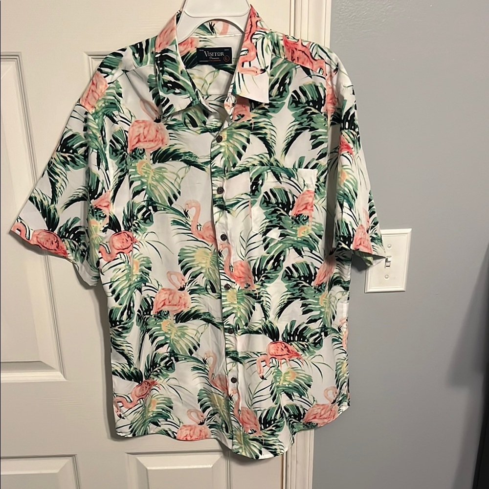 Versona Casual Green and Pink Button Down Shirt